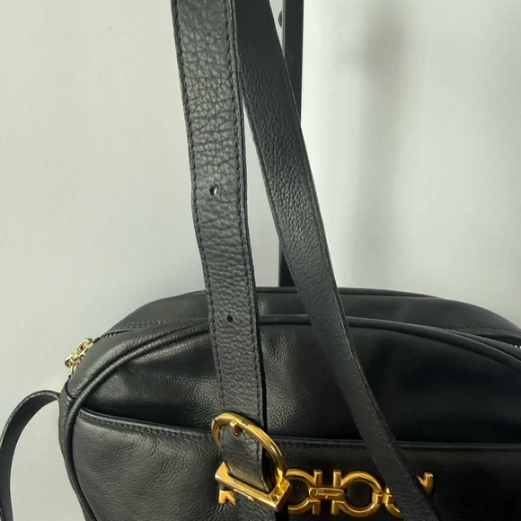 Salvatore Ferragamo Navy Leather Bag with Gold Accents - Picture 5 of 11